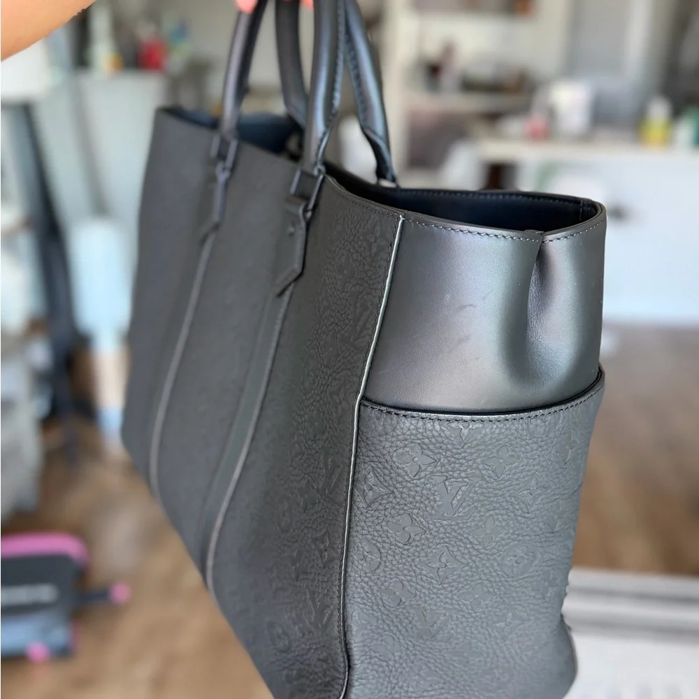 Louis Vuitton Black Embossed Leather Briefcase Tote